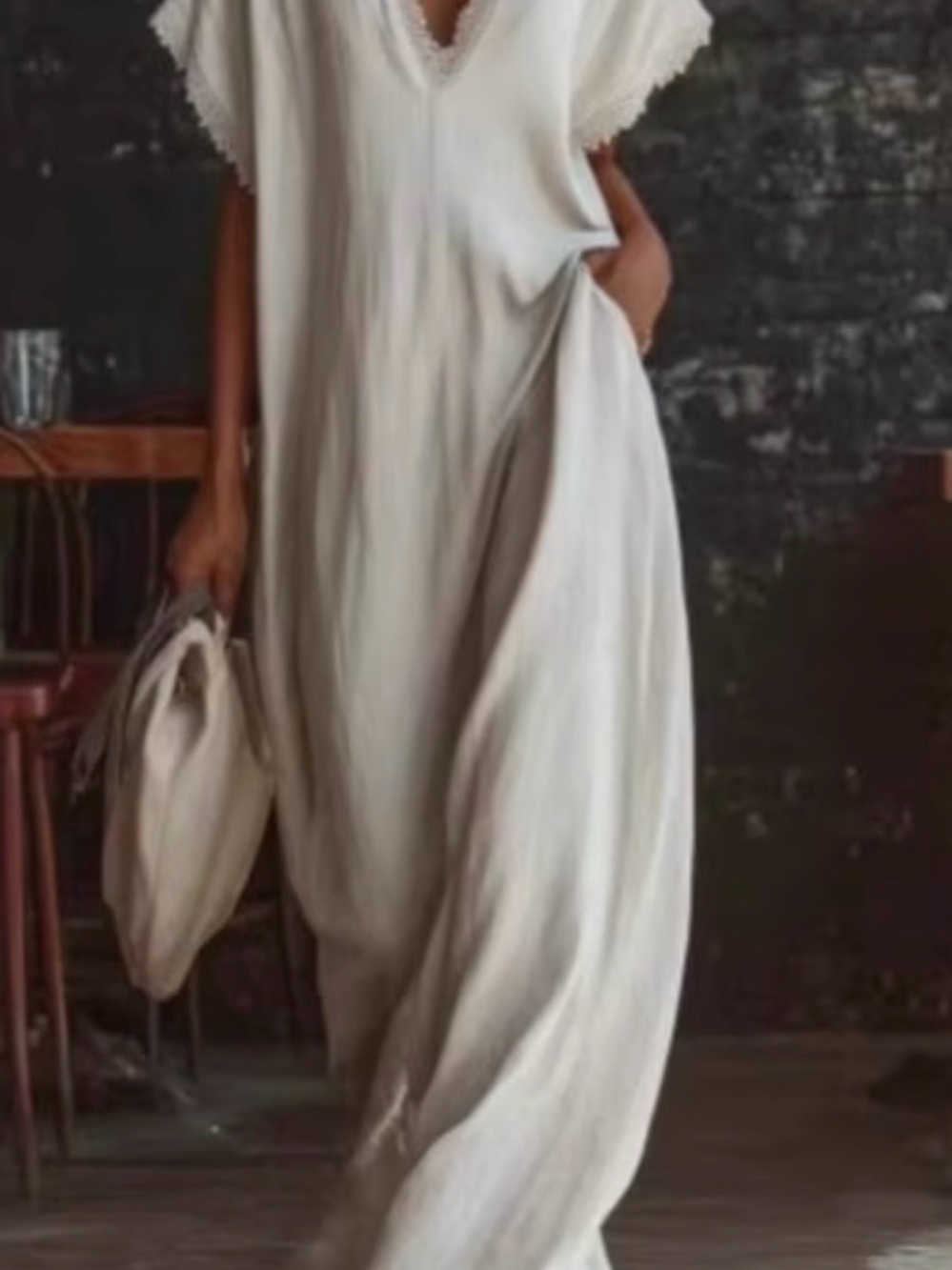 New! Never worn! Women’s V-Neck Lace-Trim Maxi Dress in White! $40 originally - Picture 3 of 4